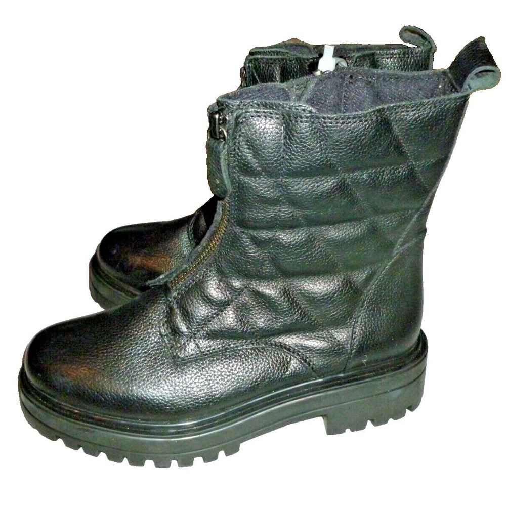 Alberto Torresi Womens Black Leather Front Zip Quilted Lug Sole Combat Boots 6.5